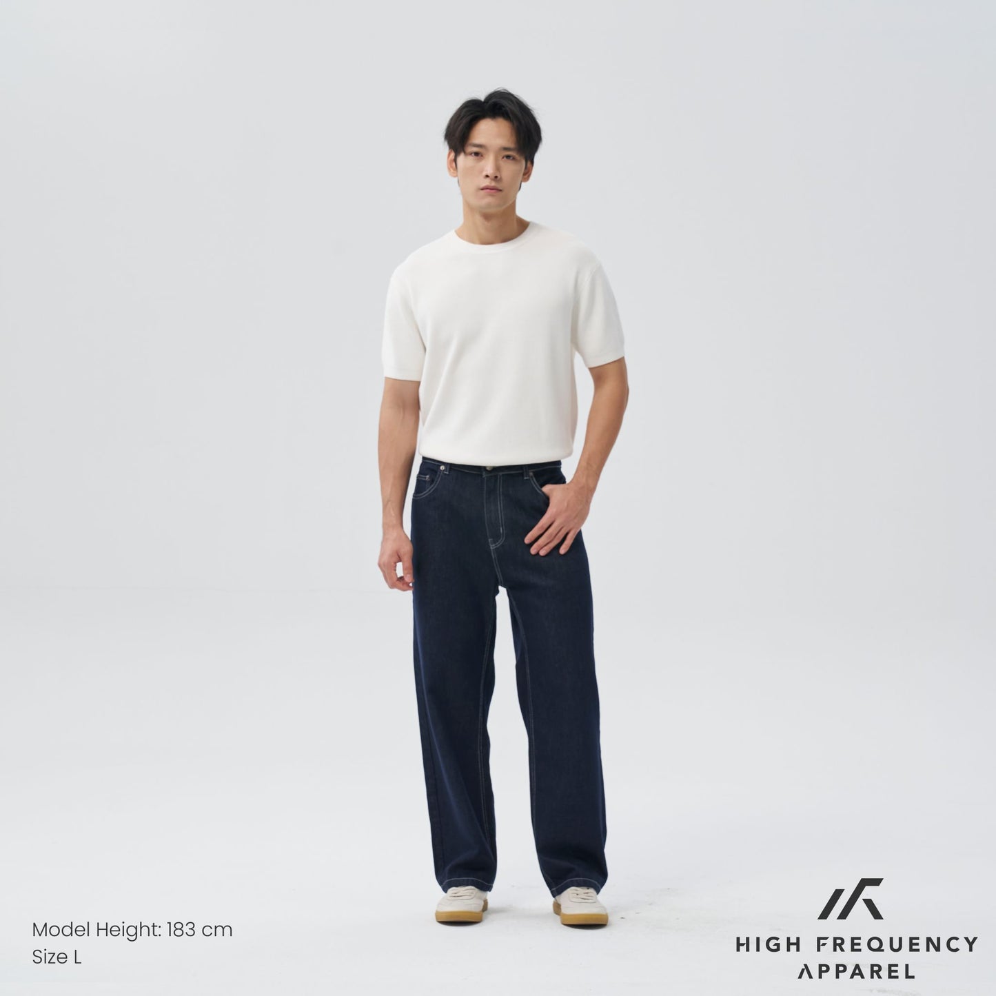 hfa men’s straight cut dark denim with contrast stitch