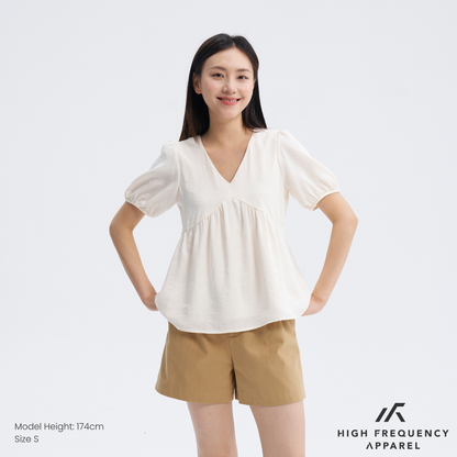 V-Neck Short Sleeve Flowy Babydoll Blouse