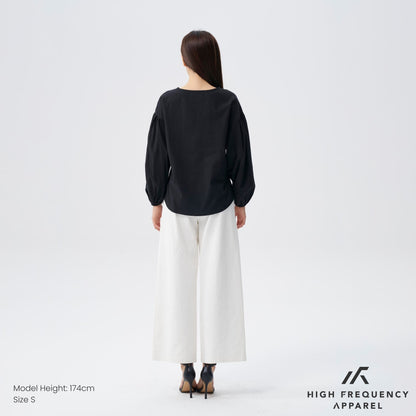 HFA Women’s V-Neck Puffed Long Sleeve Blouse – Relaxed Fit