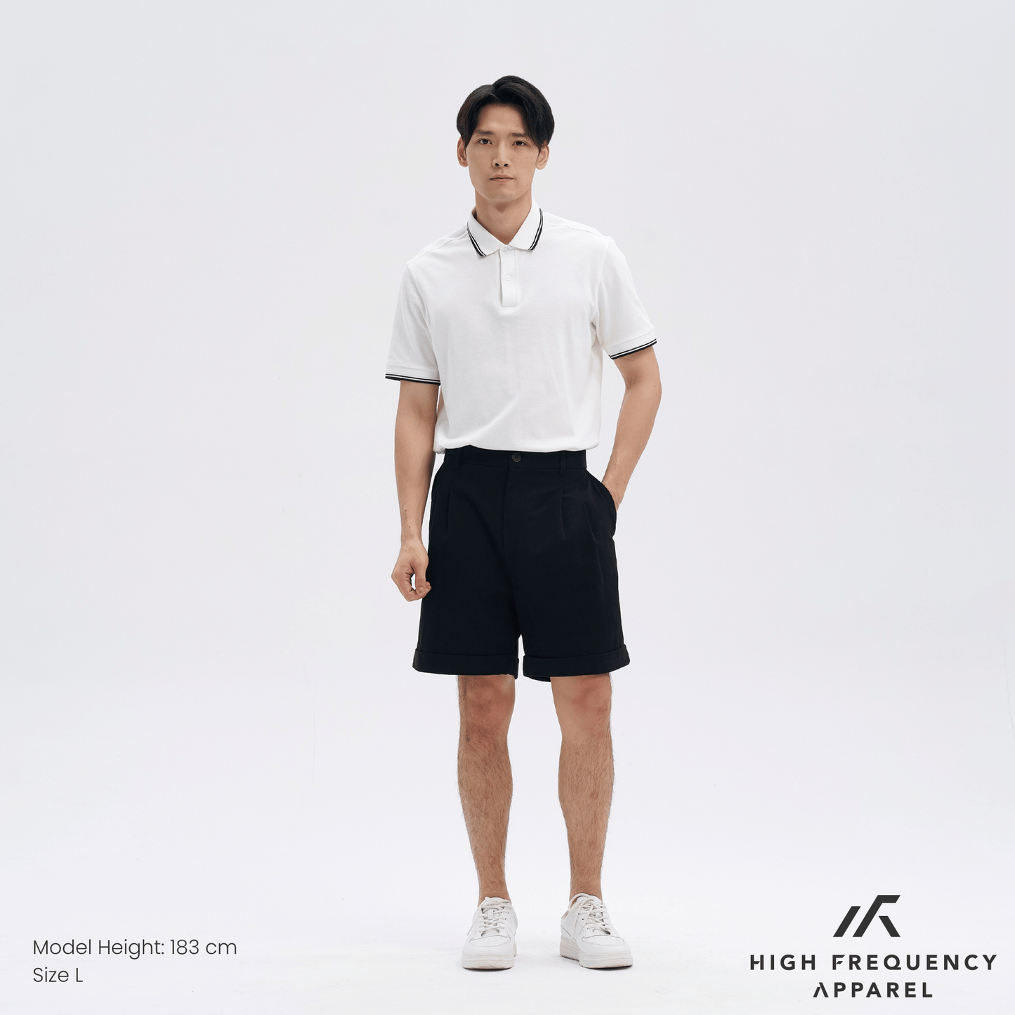 double pleated waistband shorts with cuffed hem