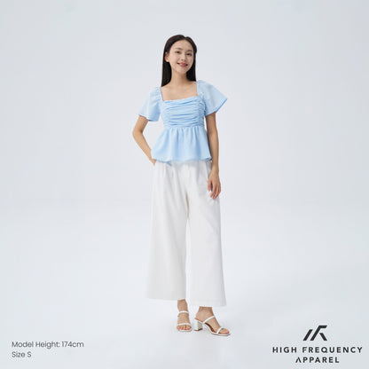 HFA Women’s Flutter Sleeve Padded Smocked Back Blouse