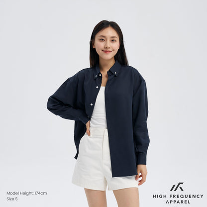 Long Sleeve Relaxed Drape Shirt With Seashell Buttons