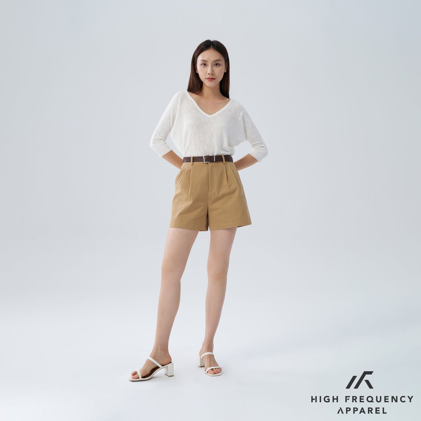 hfa women's double pleated chino high-waisted shorts