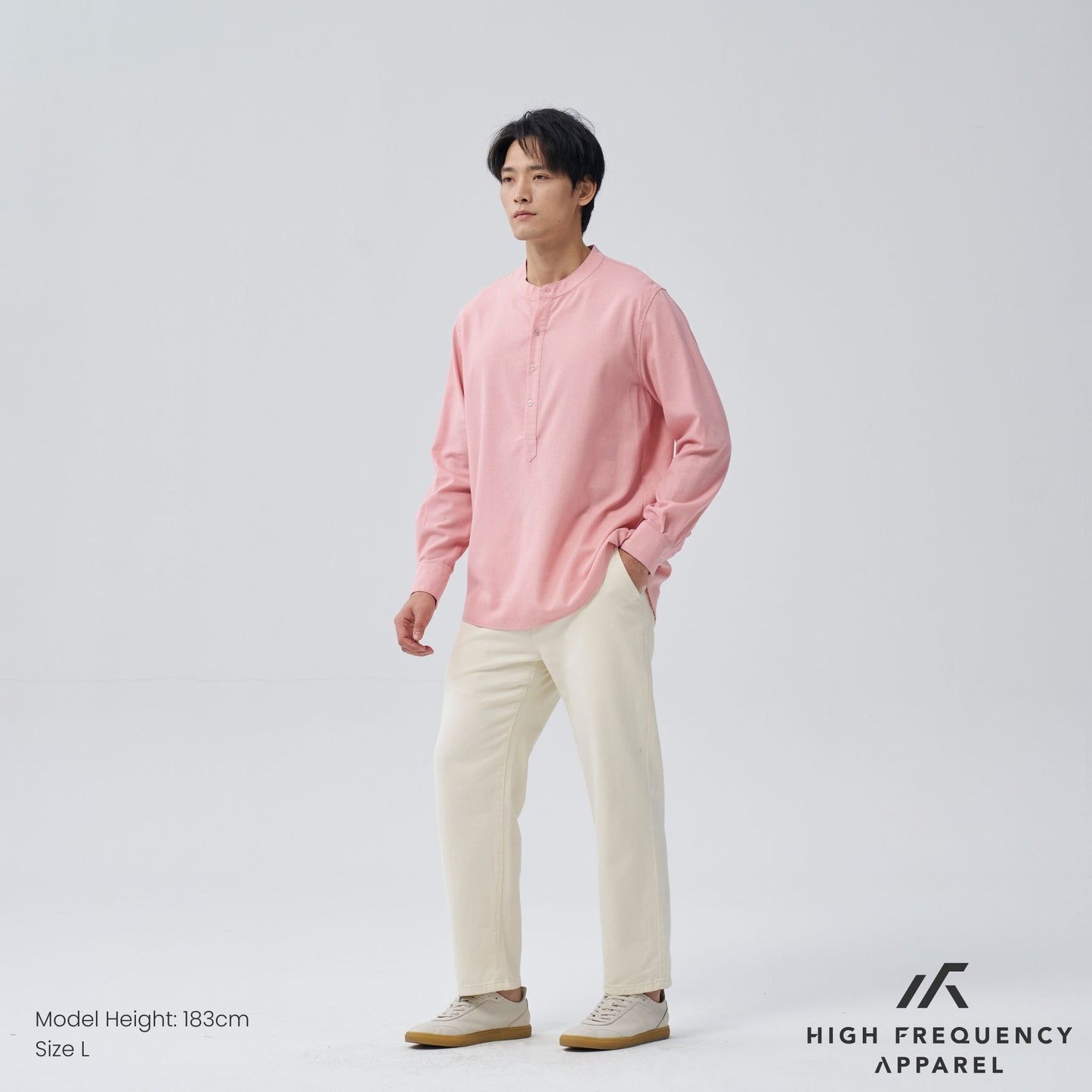 half button mandarin collar long sleeve shirt