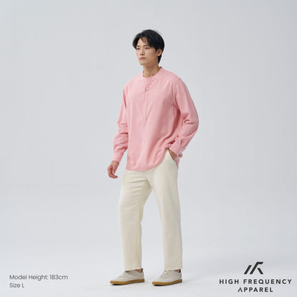Half Button Mandarin Collar Long Sleeve Shirt