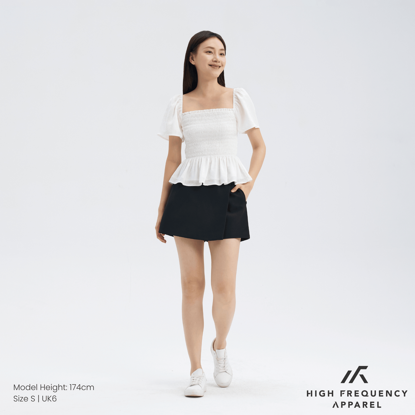 square neck full smocked flutter sleeve top