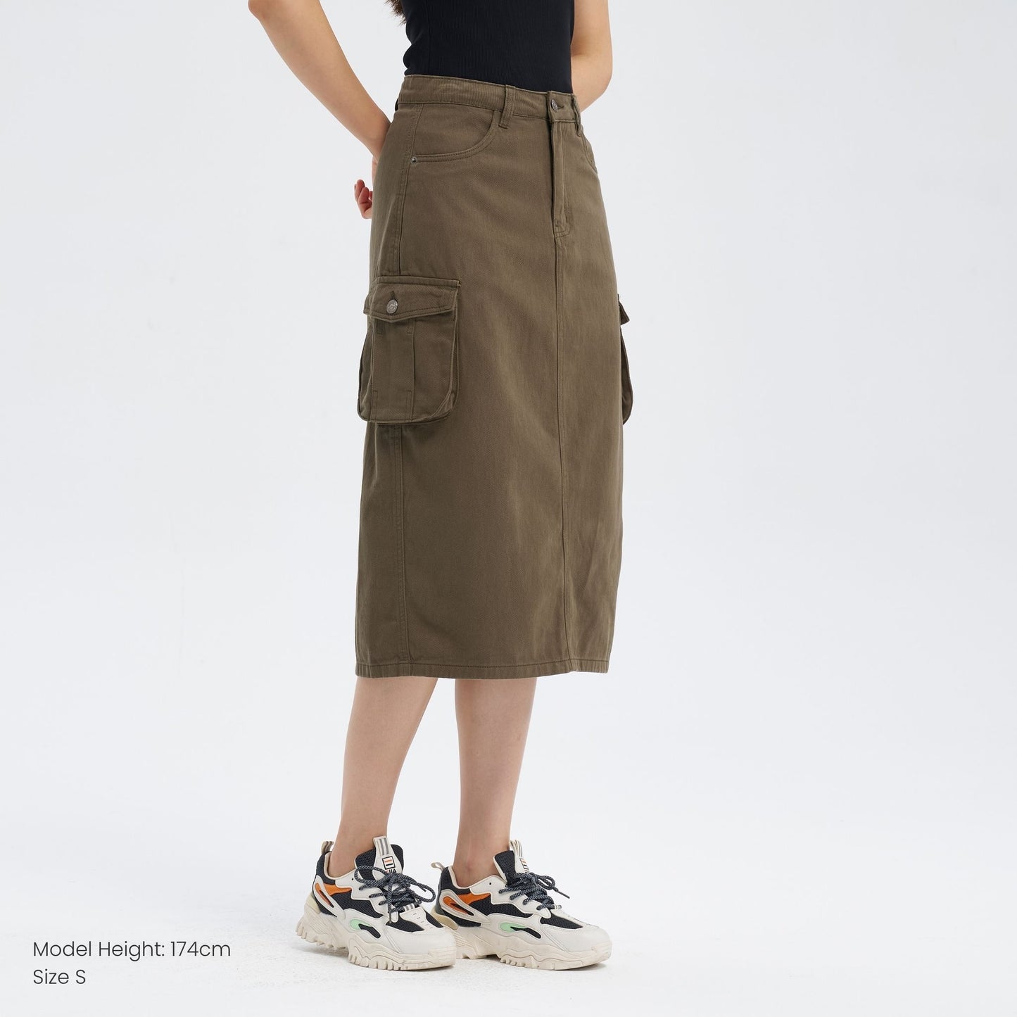 midi denim cargo skirt