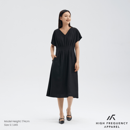 V-Neck Pintuck Sleeved Midaxi Dress