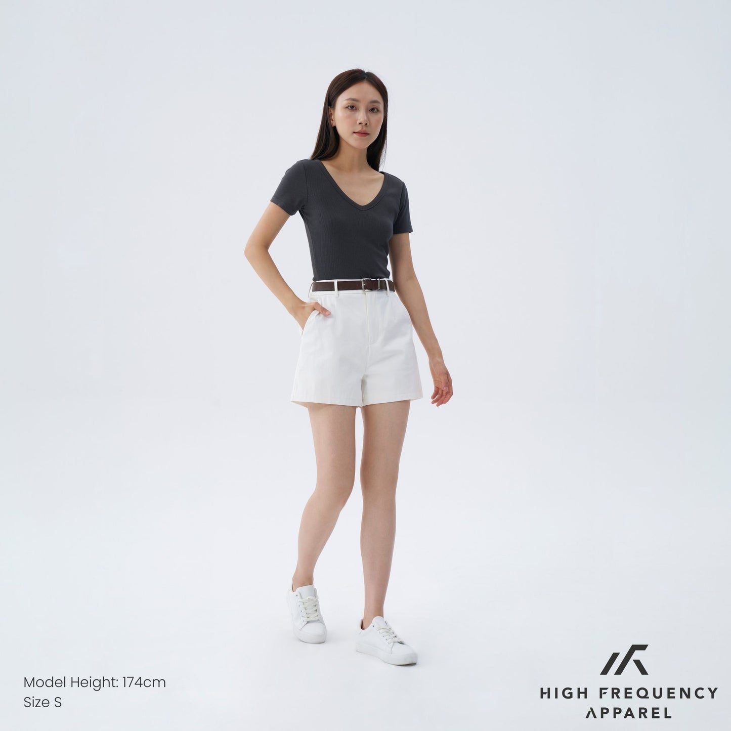 hfa women’s v-neck short sleeve ribbed tee – stretch fit essentials