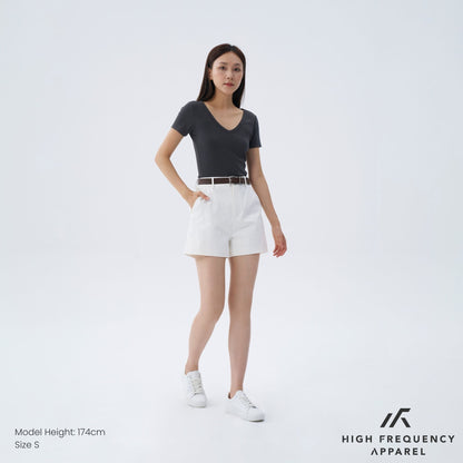 HFA Women’s V-Neck Short Sleeve Ribbed Tee – Stretch Fit Essentials