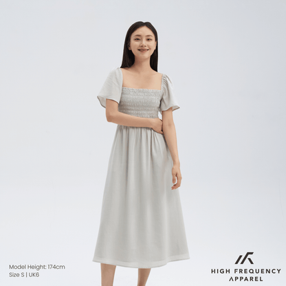 Square Neck Full Smocked Flutter Sleeve Midaxi Dress