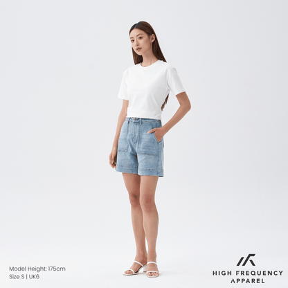 Panel Pocket Stretch Denim High Waisted Jorts