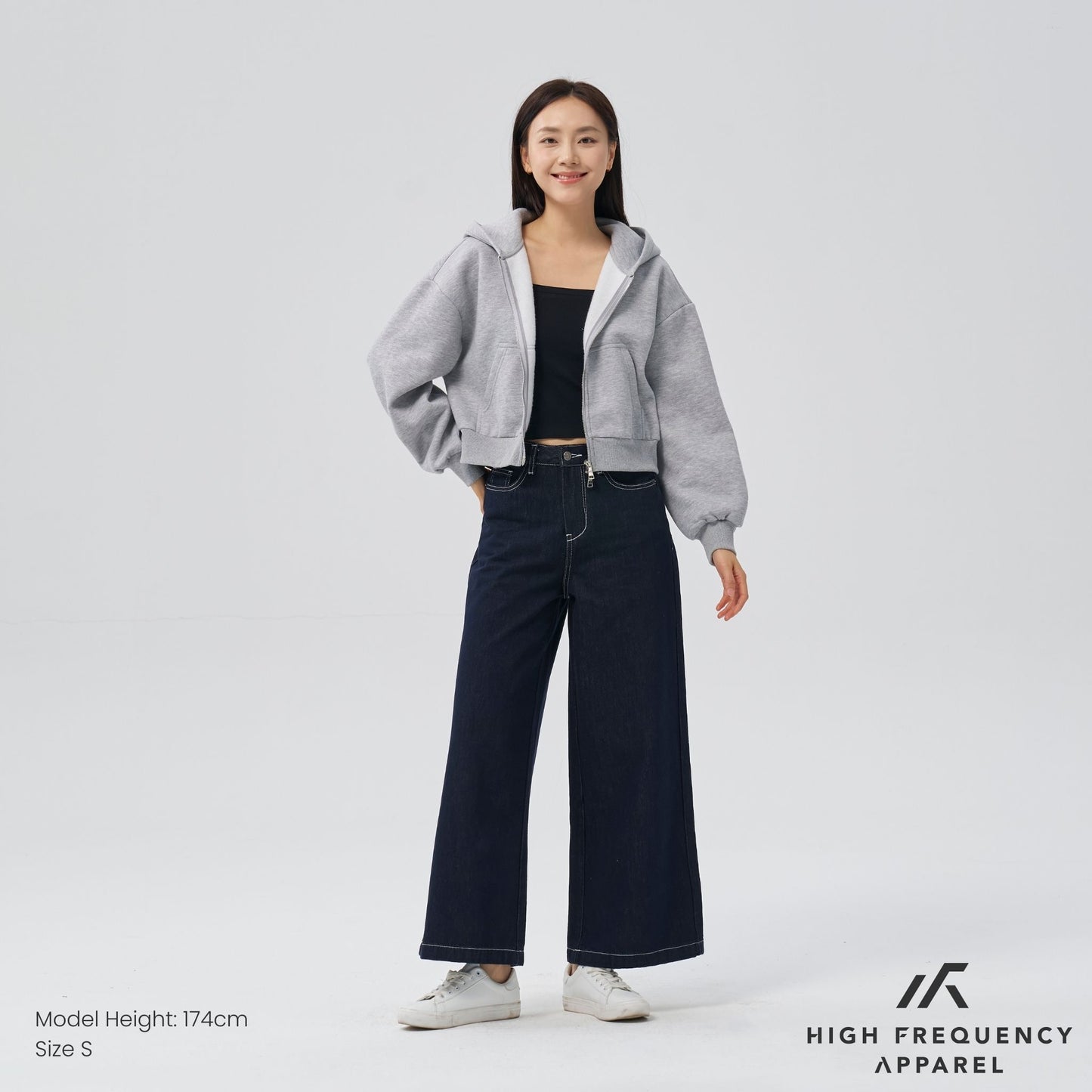 cropped two-way zippered hoodie