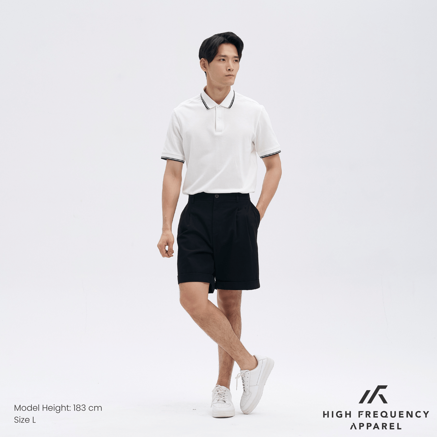 double pleated waistband shorts with cuffed hem