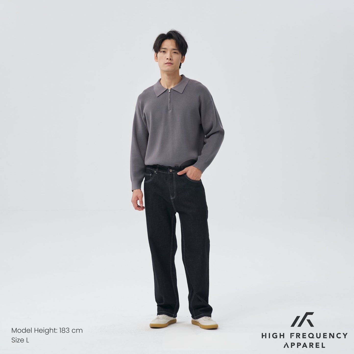 hfa men’s straight cut dark denim with contrast stitch