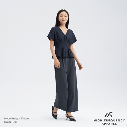 Pleated Straight Wide Elastic-Waist Trousers