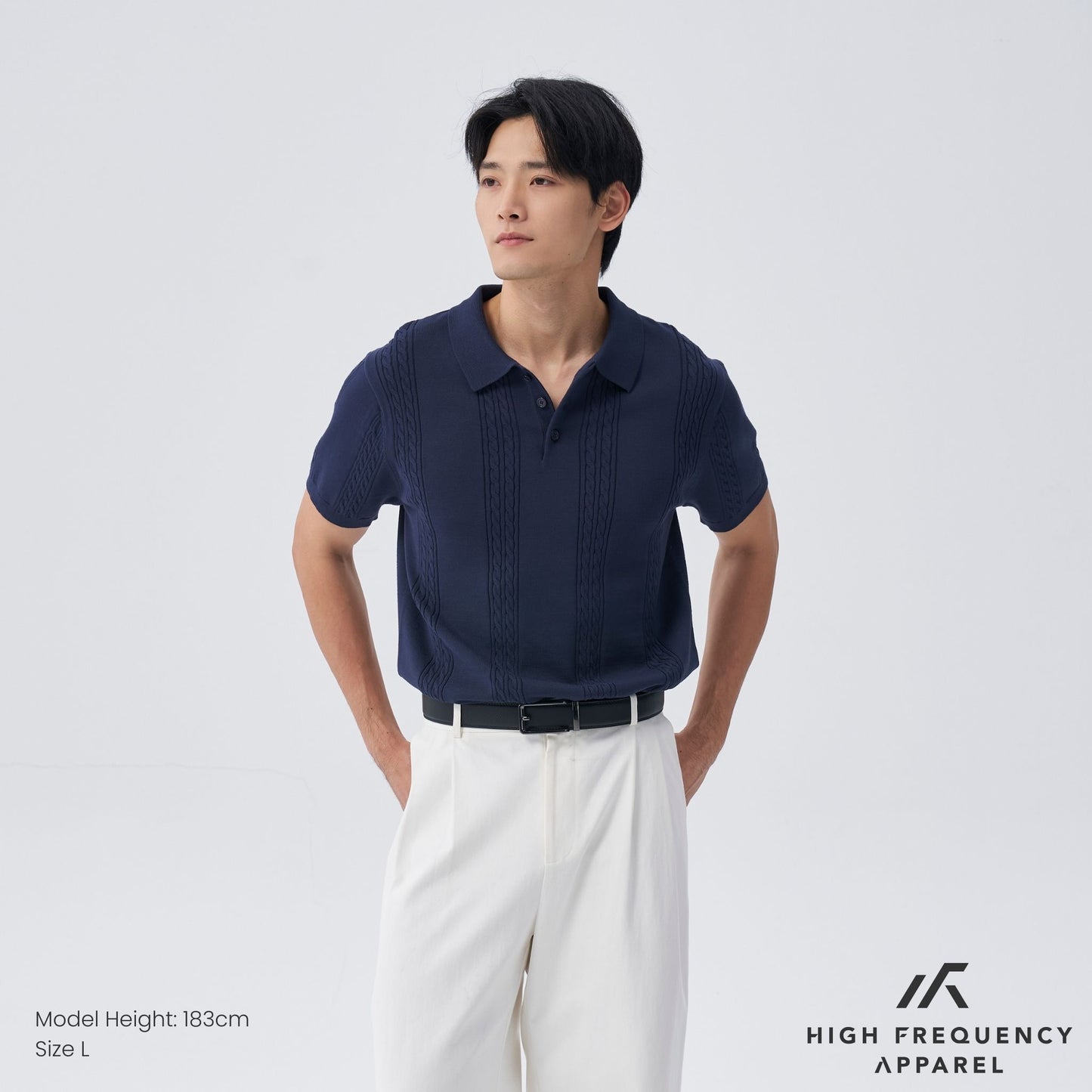 hfa men’s cable knitted button polo