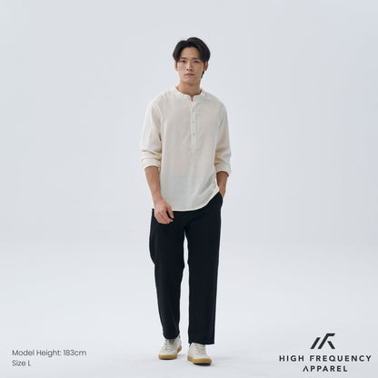 Half Button Mandarin Collar Long Sleeve Shirt