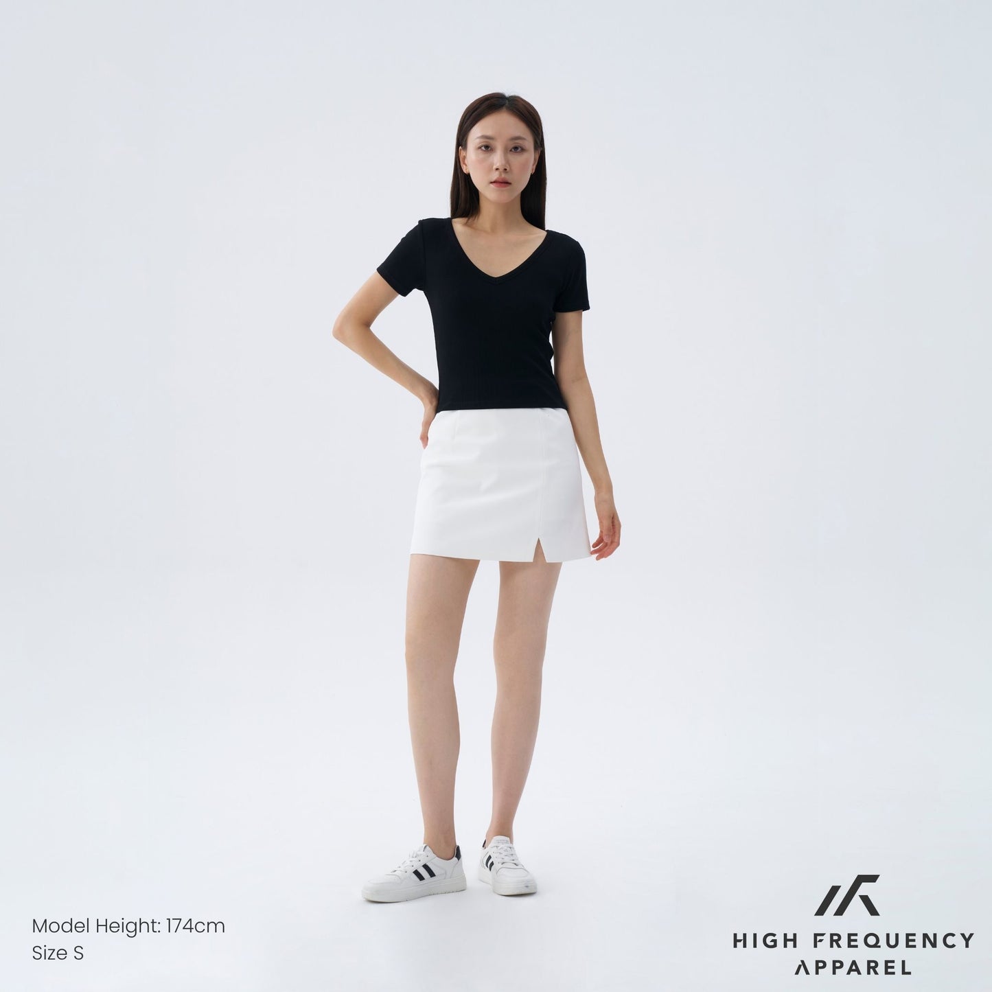 hfa women’s v-neck short sleeve ribbed tee – stretch fit essentials