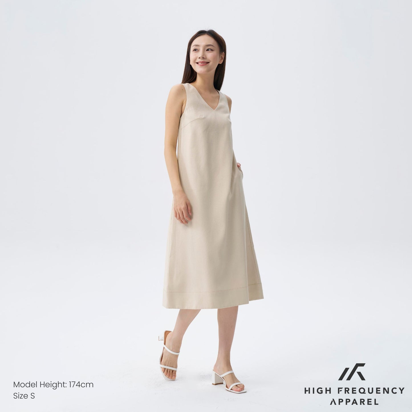 hfa women’s v-neck linen sleeveless midaxi dress with back slit