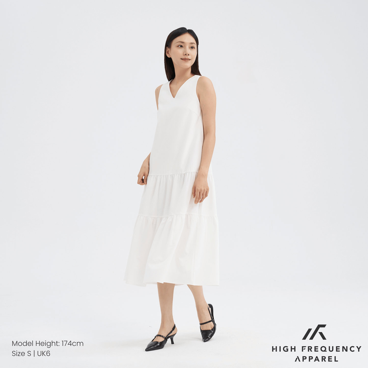 v-neck tiered midaxi dress