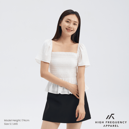 Square Neck Full Smocked Flutter Sleeve Top