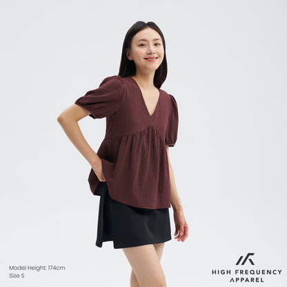 V-Neck Short Sleeve Flowy Babydoll Blouse