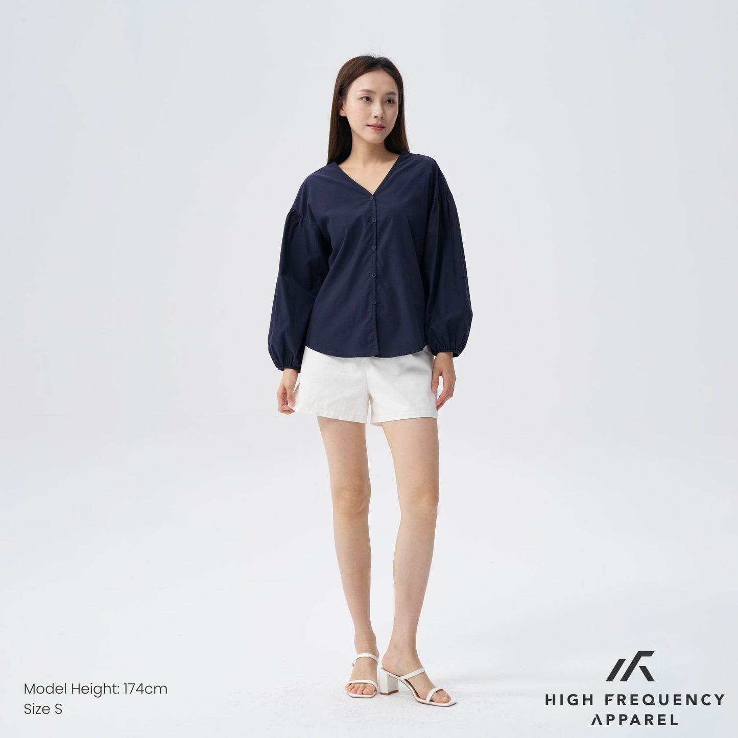 hfa women’s v-neck puffed long sleeve blouse – relaxed fit