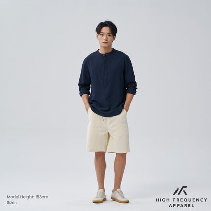 Half Button Mandarin Collar Long Sleeve Shirt