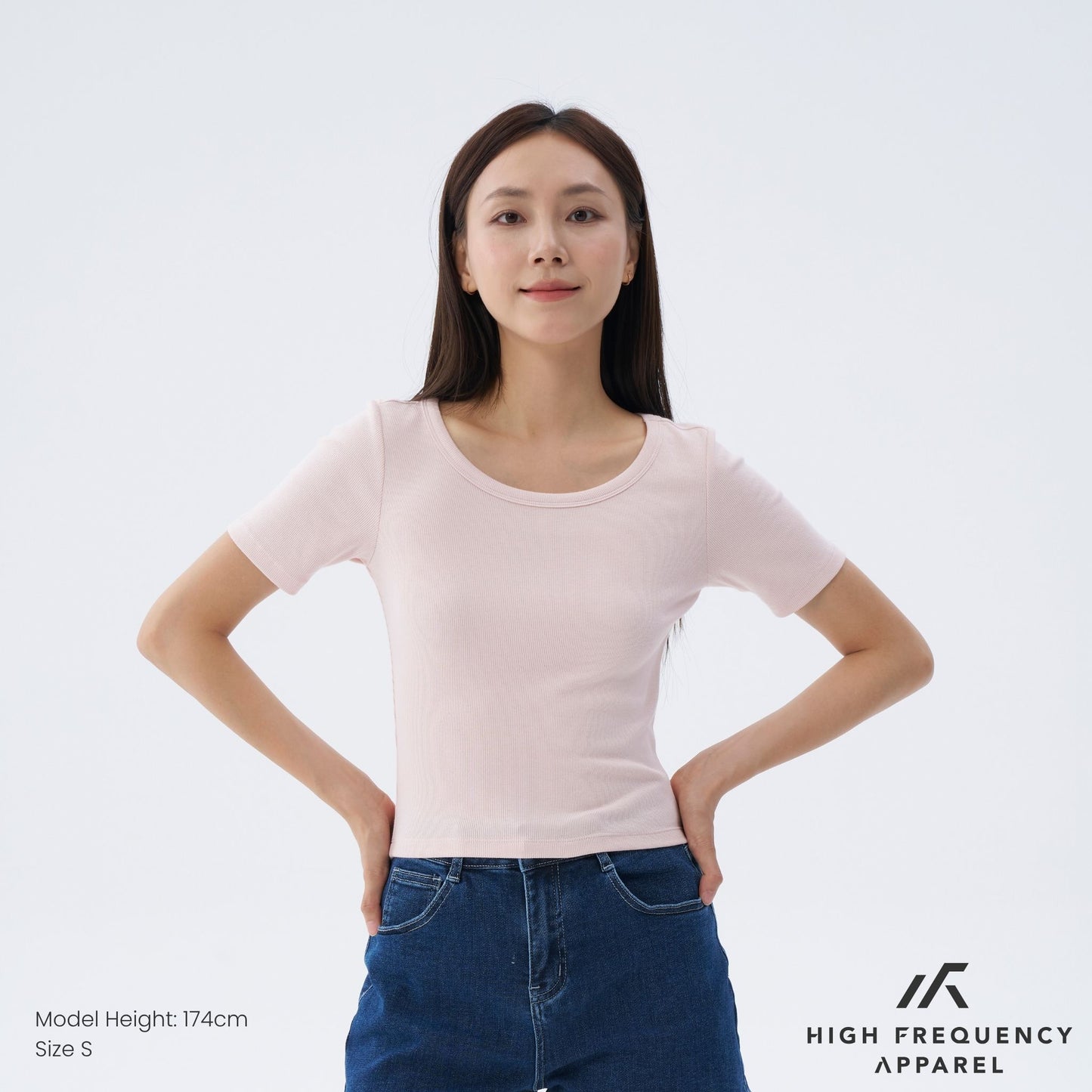 hfa women’s wide neck half sleeve ribbed tee – stretch fit essentials