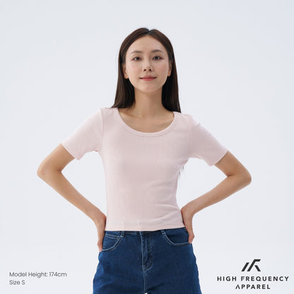 HFA Women’s Wide Neck Half Sleeve Ribbed Tee – Stretch Fit Essentials