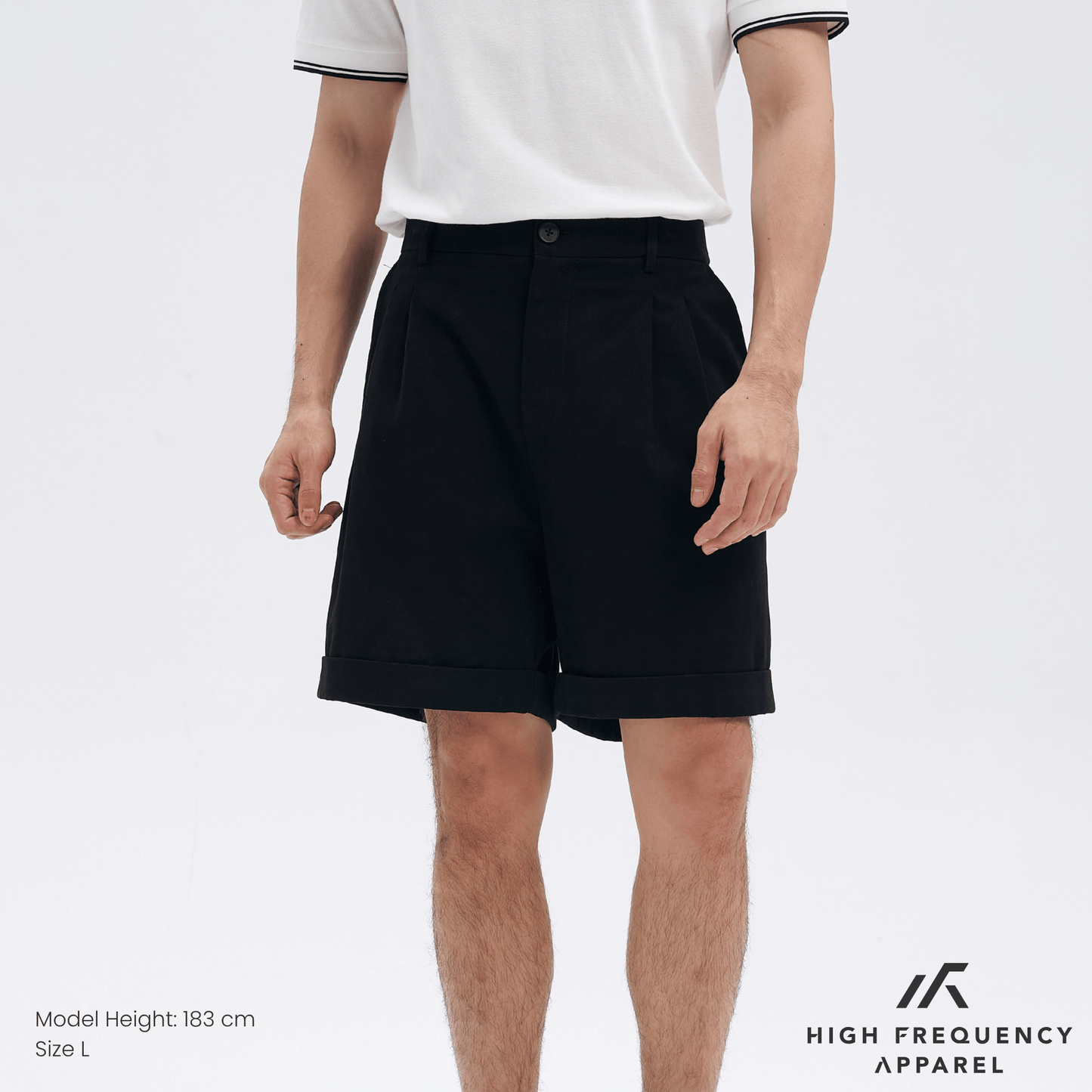 double pleated waistband shorts with cuffed hem