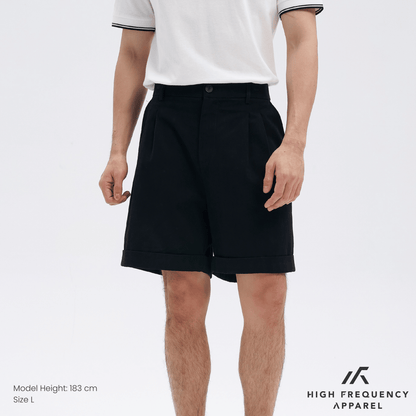Double Pleated Waistband Shorts with Cuffed Hem