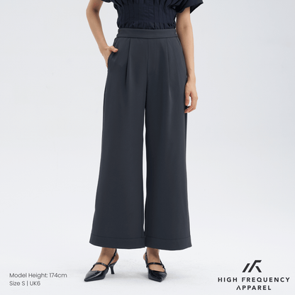 Pleated Straight Wide Elastic-Waist Trousers
