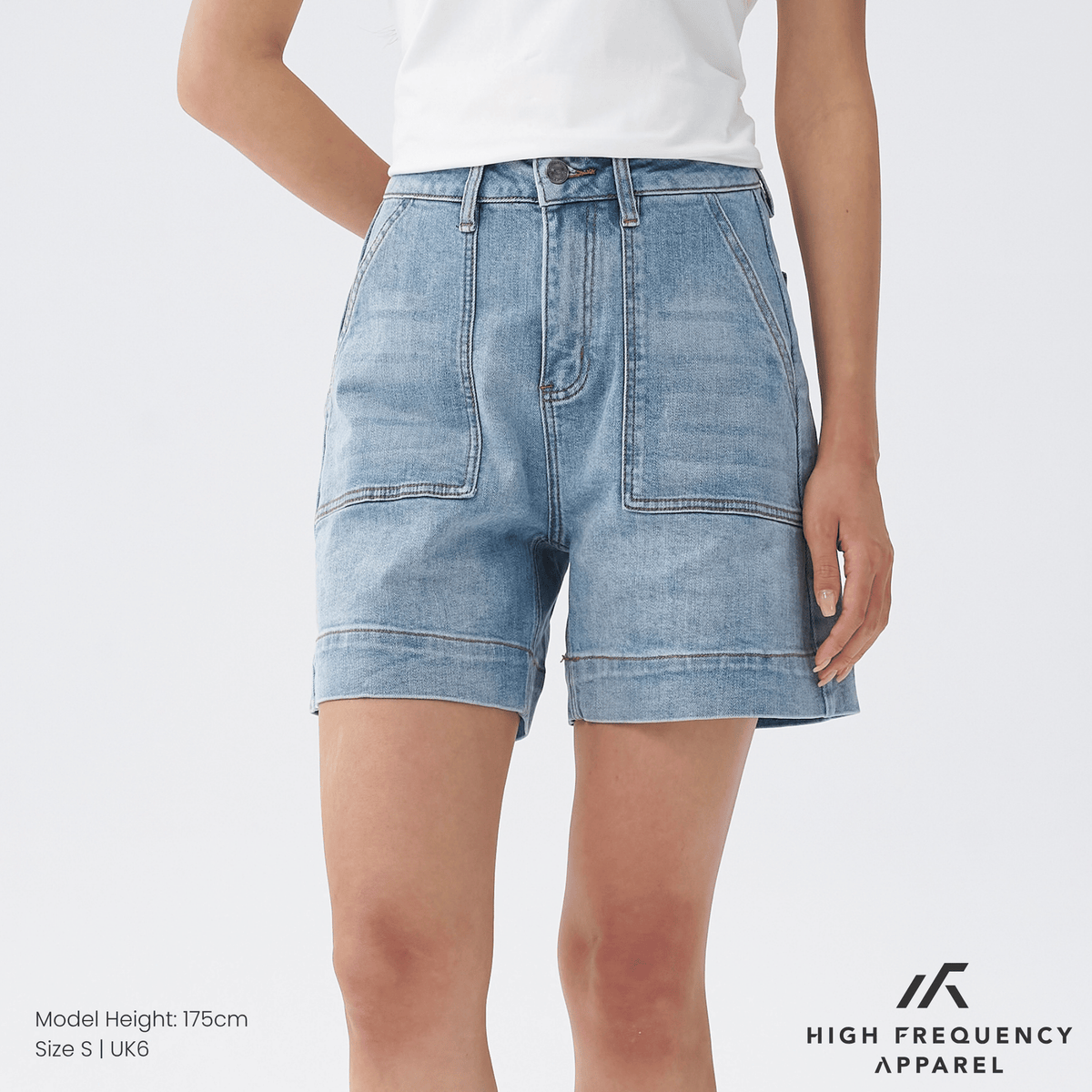 panel pocket stretch denim high waisted jorts