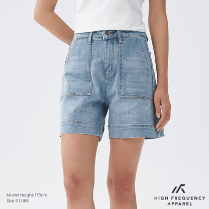 Panel Pocket Stretch Denim High Waisted Jorts