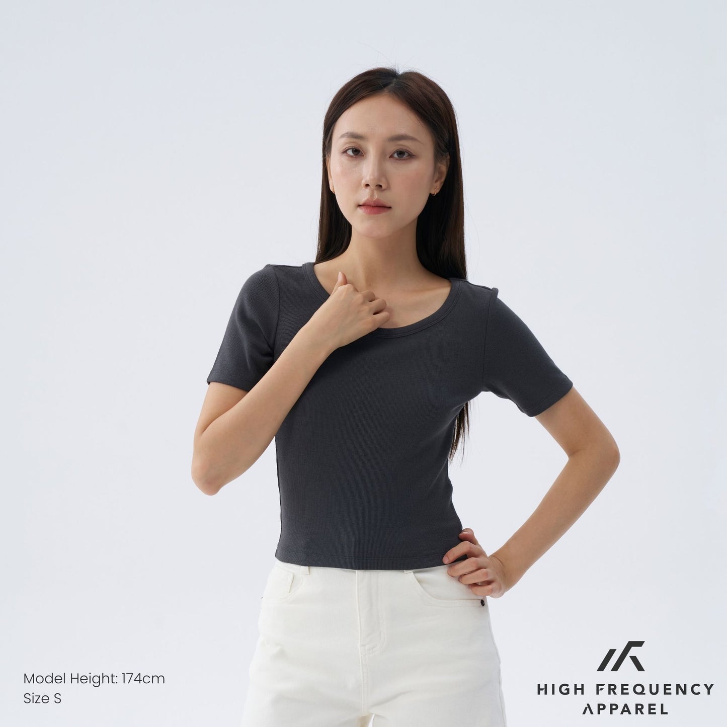 hfa women’s wide neck half sleeve ribbed tee – stretch fit essentials