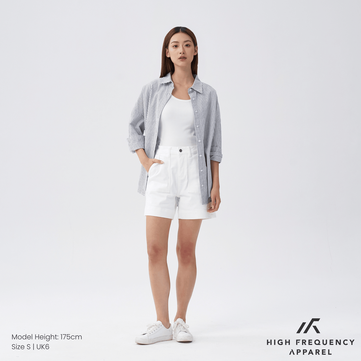 panel pocket stretch denim high waisted jorts