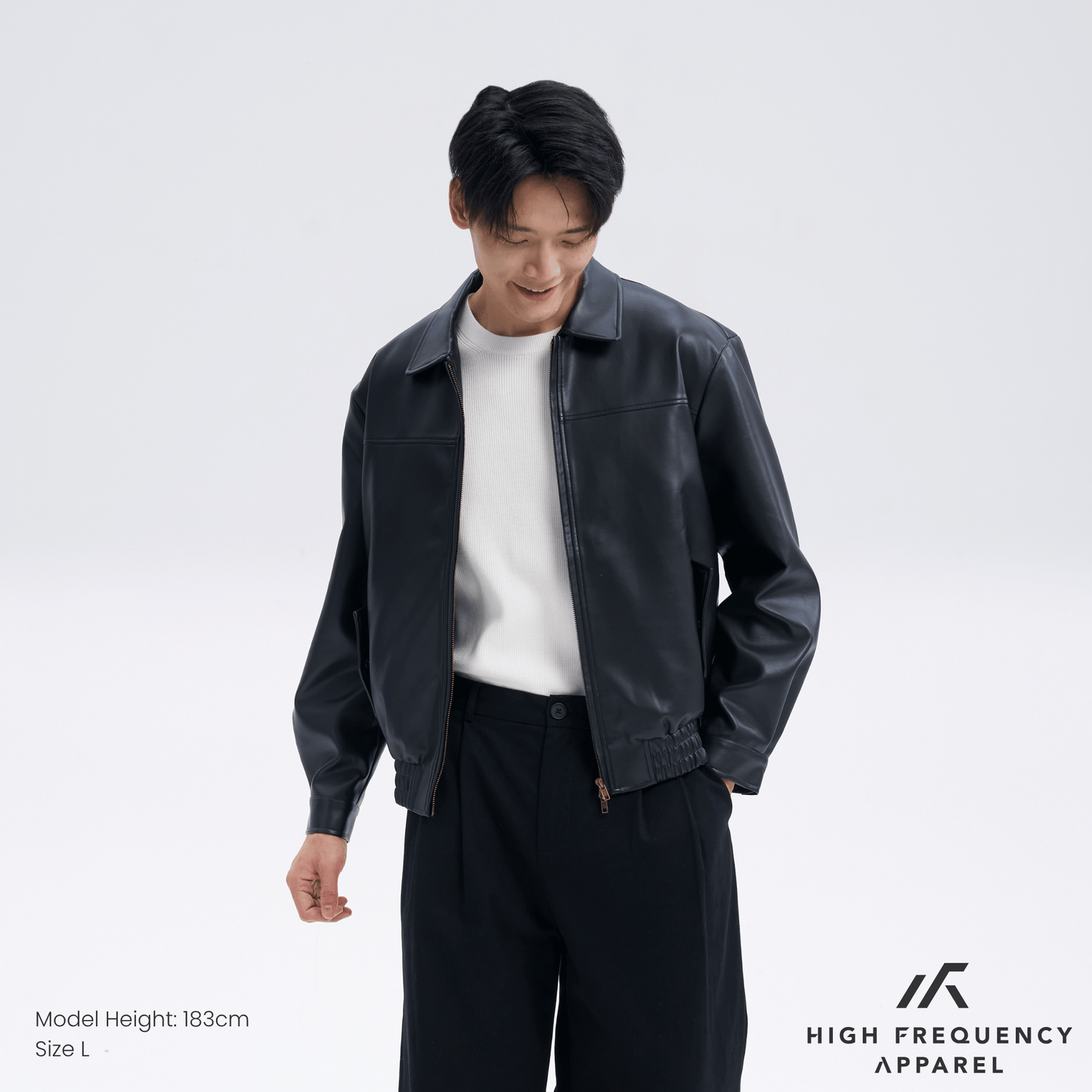 classic pu leather zip-up jacket