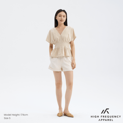 Double Pleated Linen Waistband Shorts with Cuffed Hem