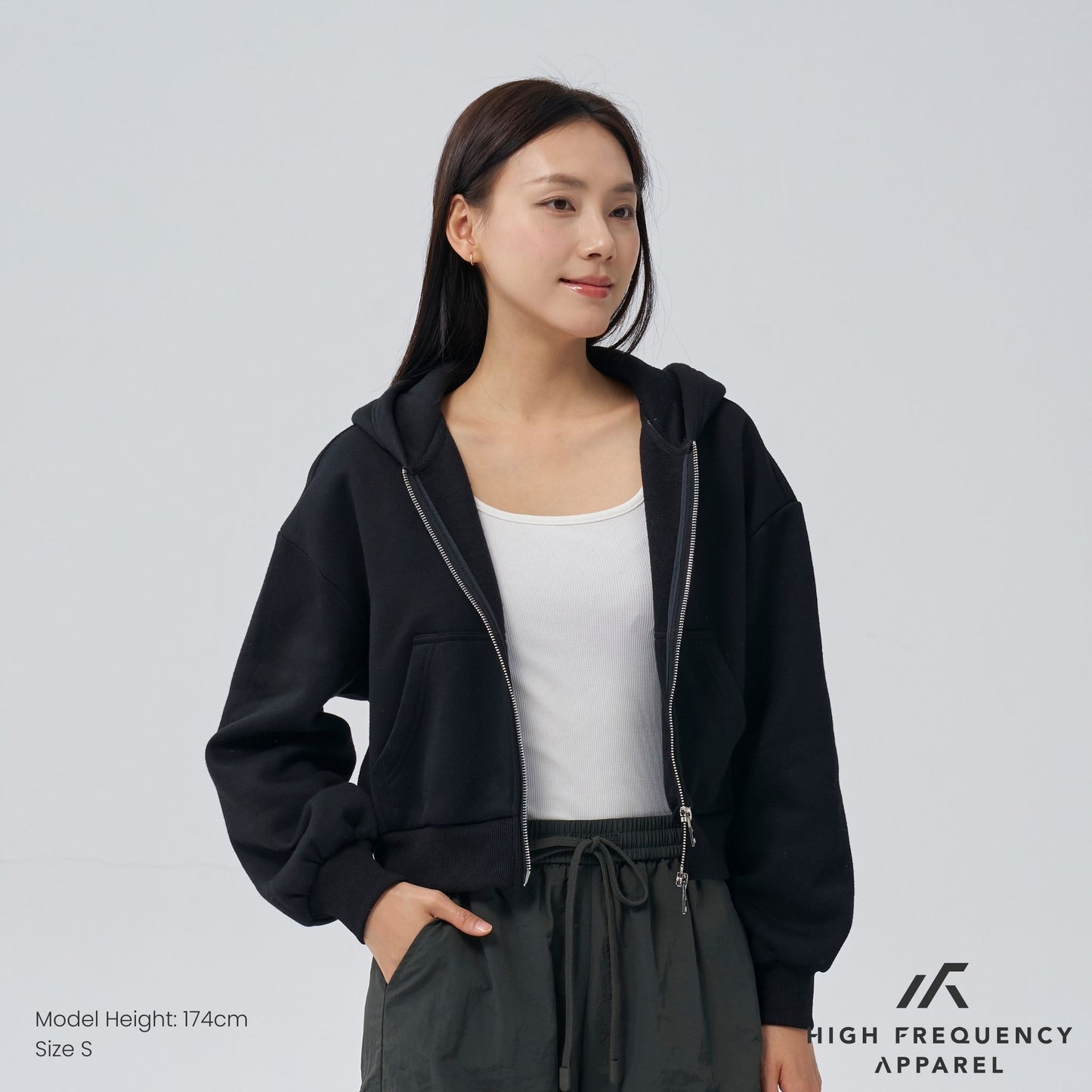 cropped two-way zippered hoodie