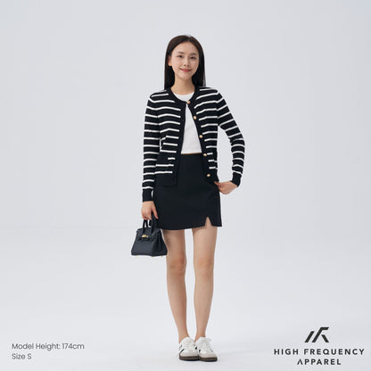 HFA Women’s Old Money Striped Long Sleeve Cardigan With Gold Button Trimmings