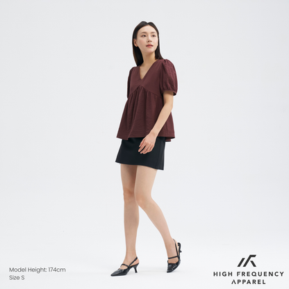 V-Neck Short Sleeve Flowy Babydoll Blouse