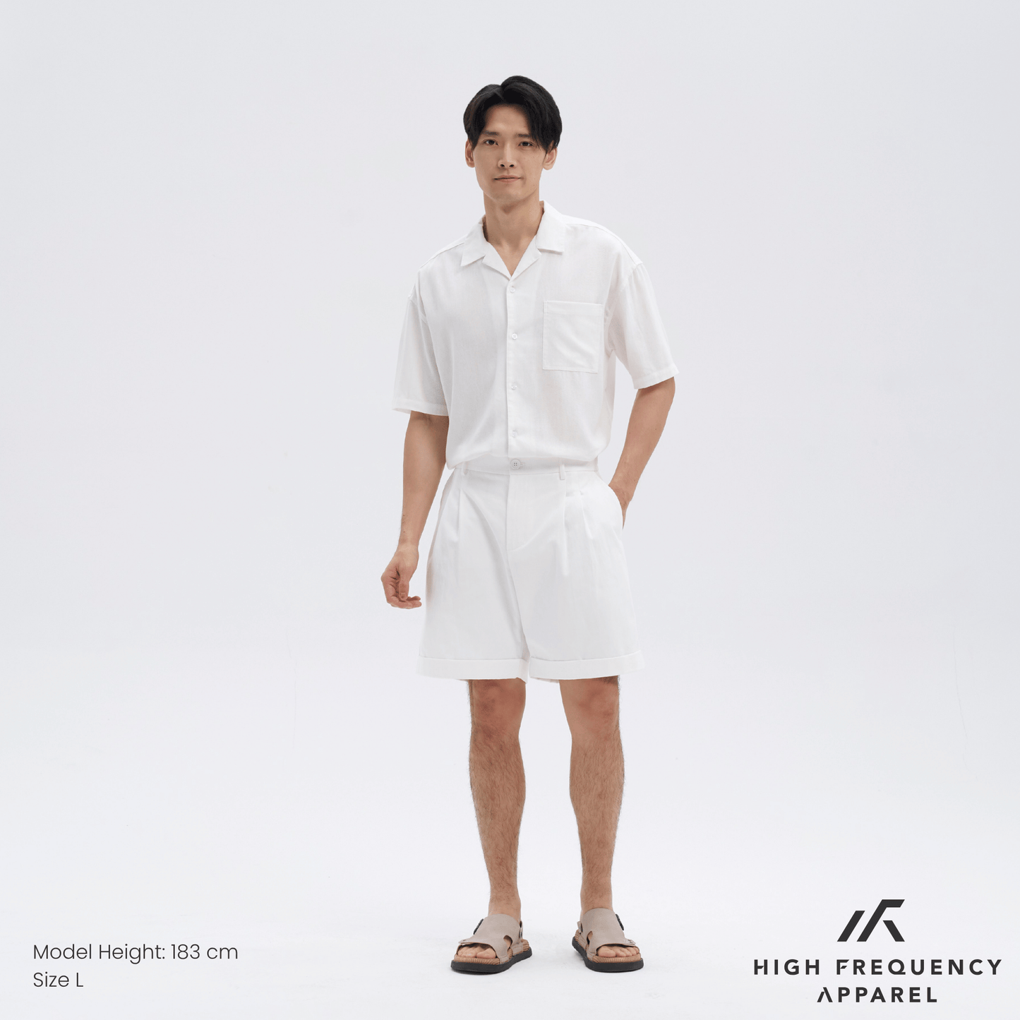 double pleated waistband shorts with cuffed hem