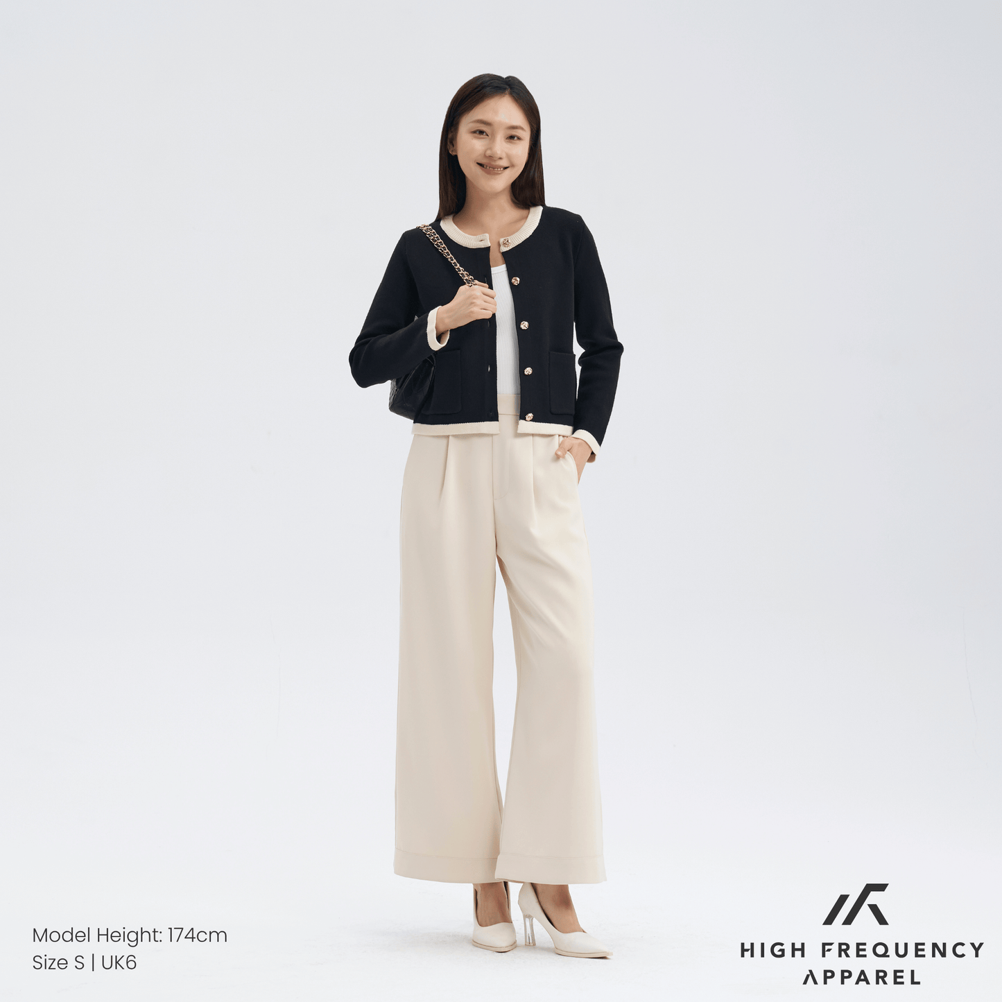 pleated straight wide elastic-waist trousers