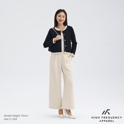 Pleated Straight Wide Elastic-Waist Trousers