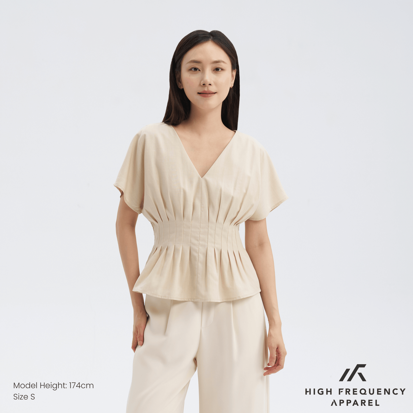 v-neck pintuck sleeved blouse