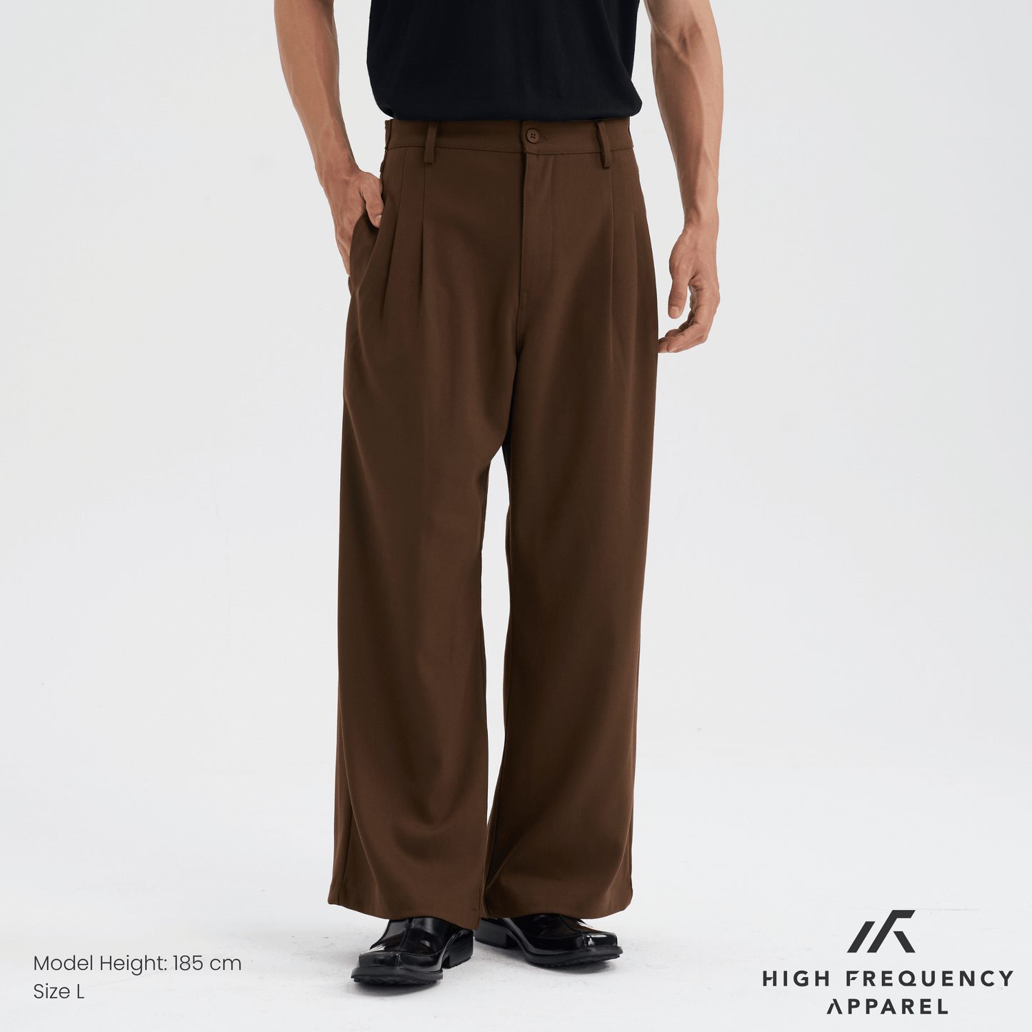 high waisted triple pleated dress trousers with side adjusters