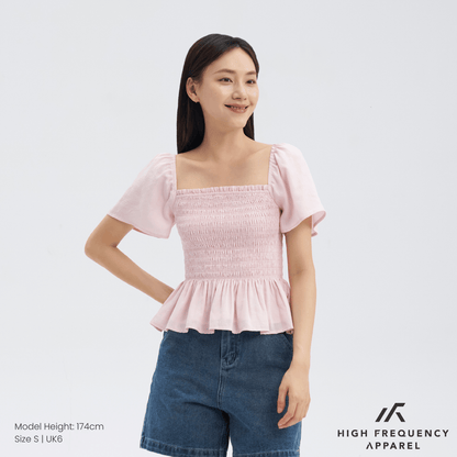 Square Neck Full Smocked Flutter Sleeve Top