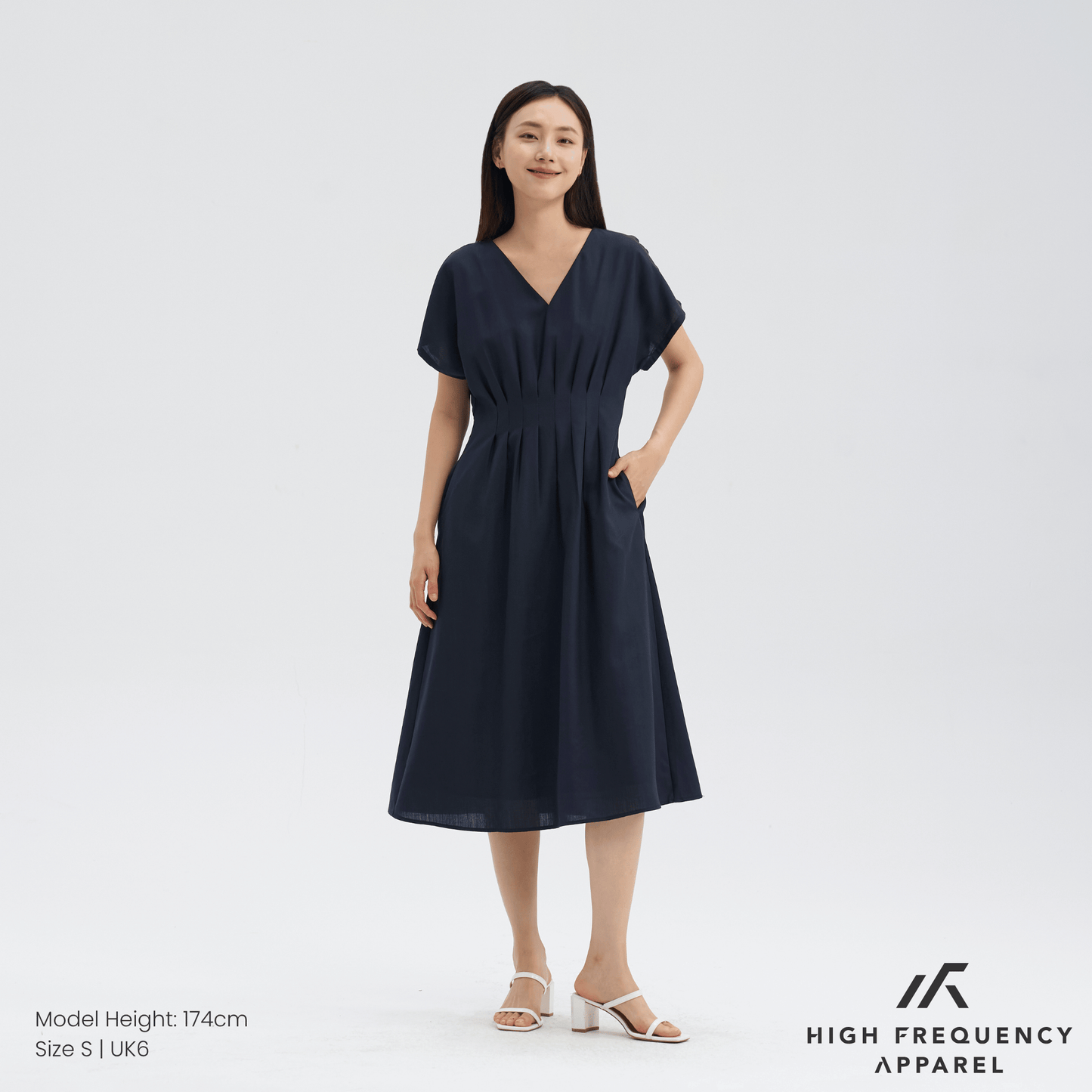 v-neck pintuck sleeved midaxi dress